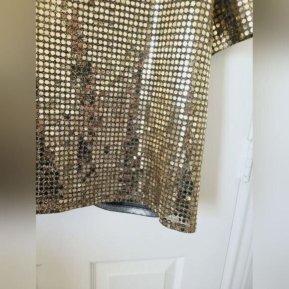 Vintage Trimmings Golden Shimmer Disco Sparkle Mirror Short Sleeve Blous… - Picture 3 of 12